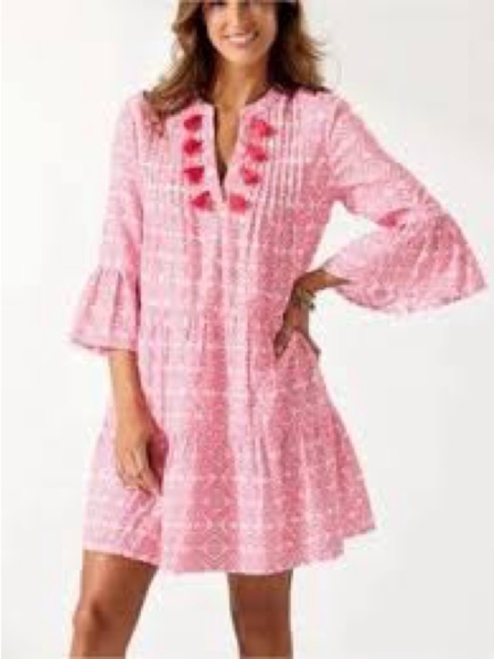 Tommy Bahama Pink Tassel V-Neck Mini Dress